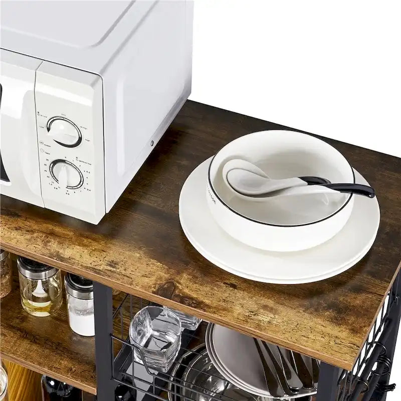 Ilot de cuisine avec étagère de rangement et structure métallique