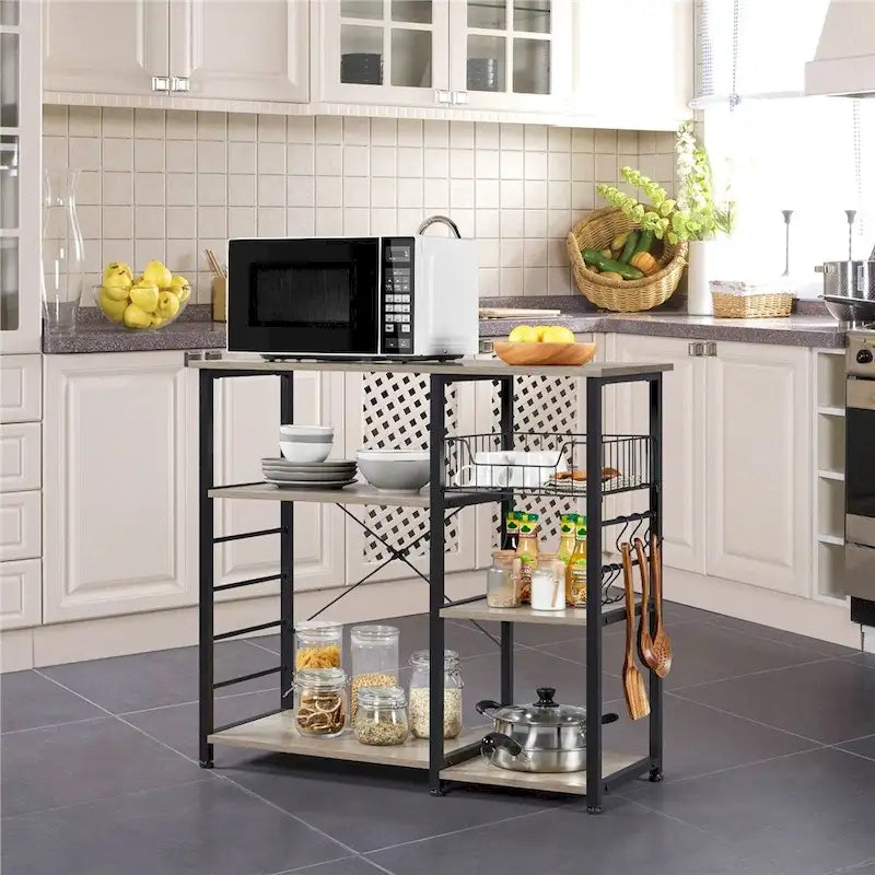 Ilot de cuisine avec étagère de rangement et structure métallique