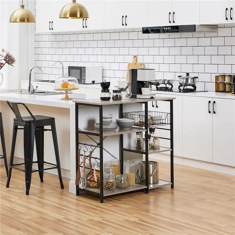 Ilot de cuisine avec étagère de rangement et structure métallique