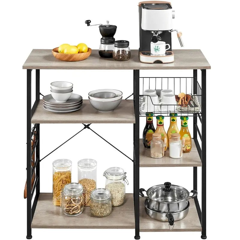 Ilot de cuisine avec étagère de rangement et structure métallique