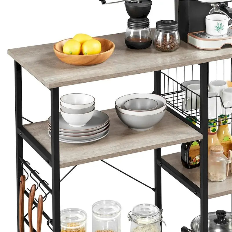 Ilot de cuisine avec étagère de rangement et structure métallique