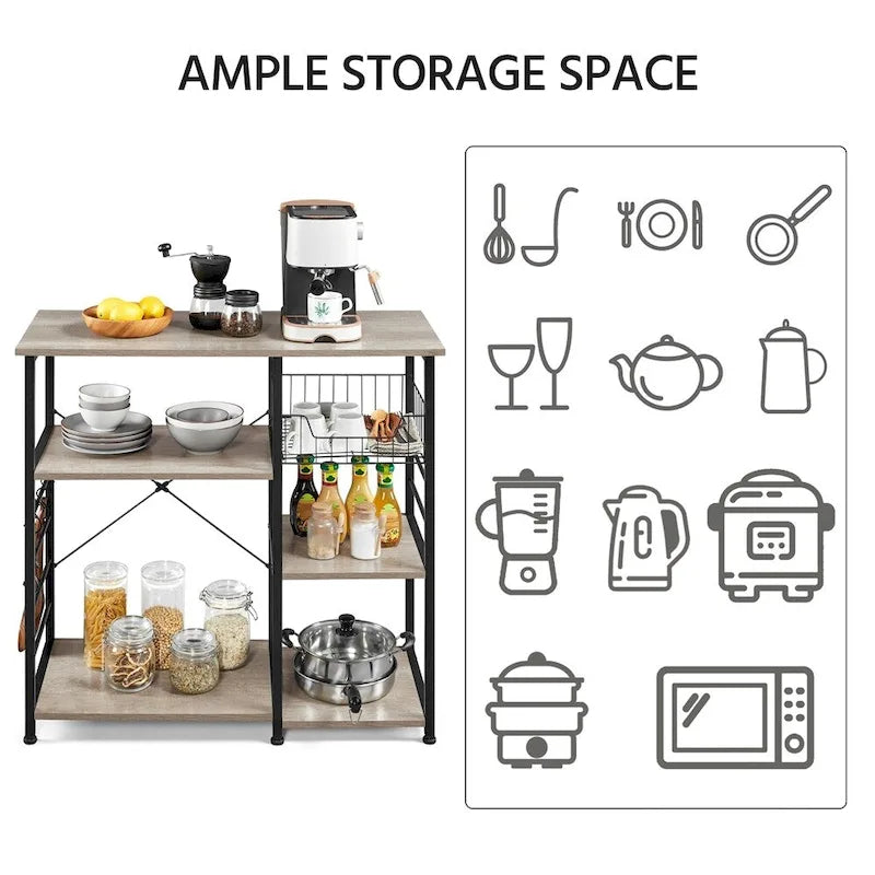 Ilot de cuisine avec étagère de rangement et structure métallique