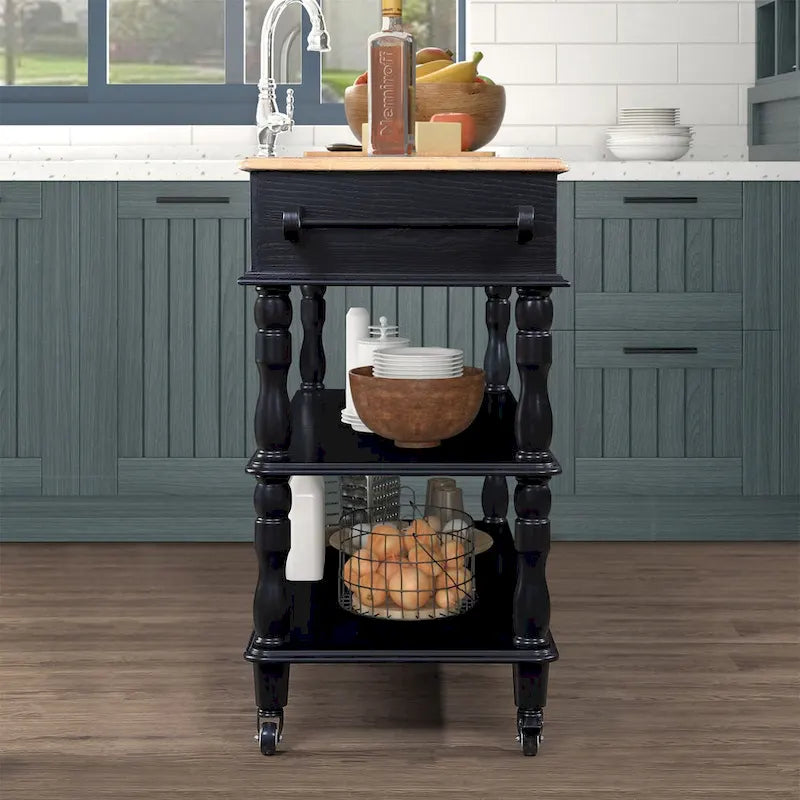 Îlot de cuisine roulant avec rangement, roulettes, porte-bouteilles et étagère à épices
