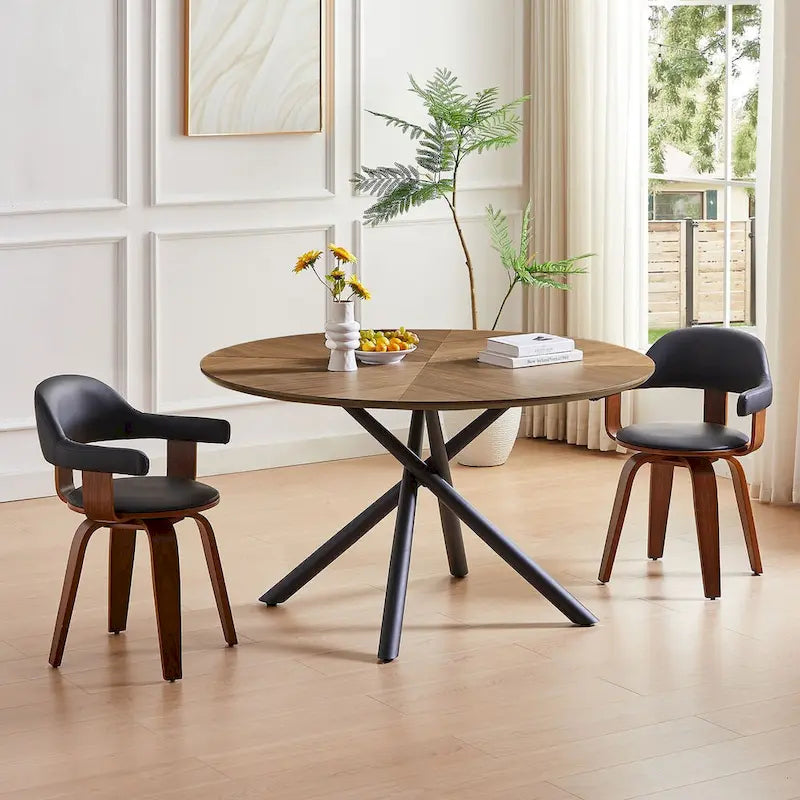 Table à manger ronde avec pied en X pour cuisine et salle à manger