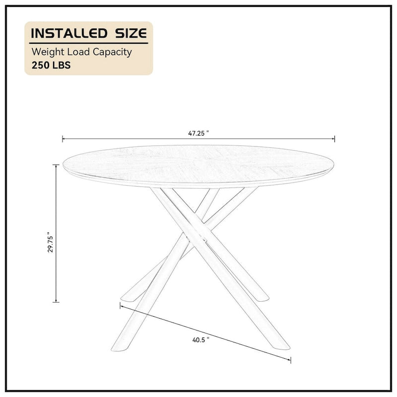 Table à manger ronde avec pied en X pour cuisine et salle à manger