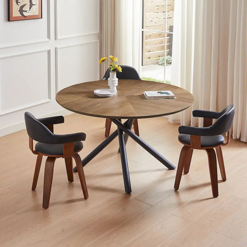 Table à manger ronde avec pied en X pour cuisine et salle à manger