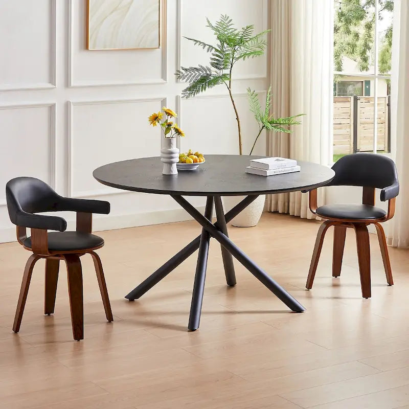 Table à manger ronde avec pied en X pour cuisine et salle à manger