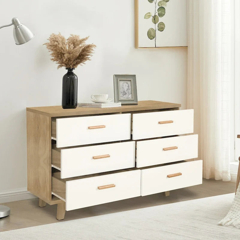 Commode/chiffonnier à 6 tiroirs en chêne blanc