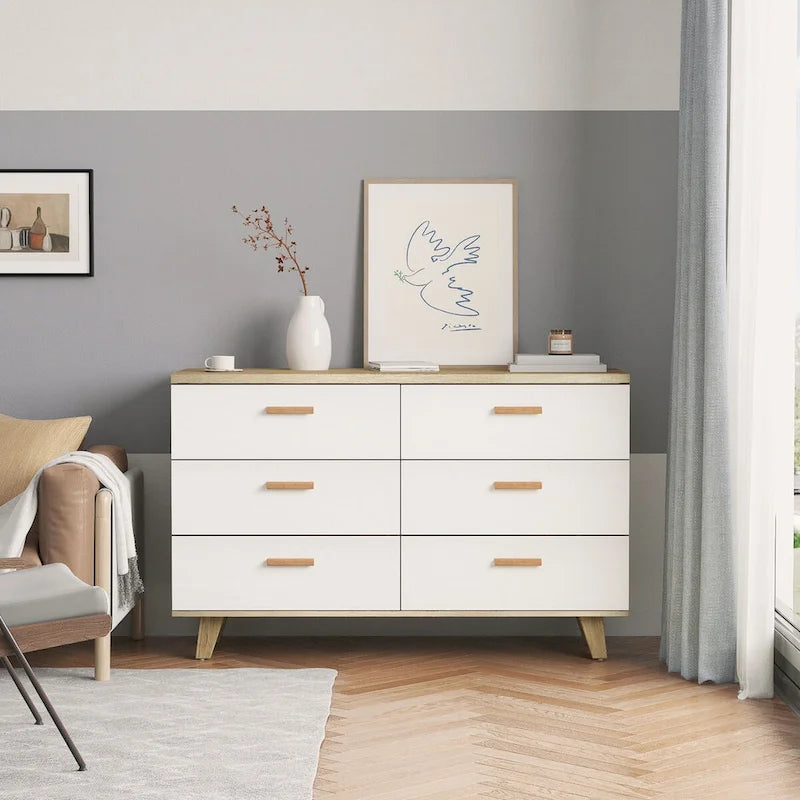 Commode/chiffonnier à 6 tiroirs en chêne blanc