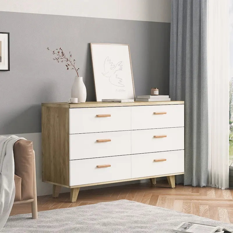 Commode/chiffonnier à 6 tiroirs en chêne blanc