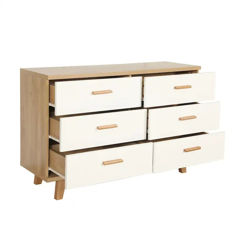 Commode/chiffonnier à 6 tiroirs en chêne blanc