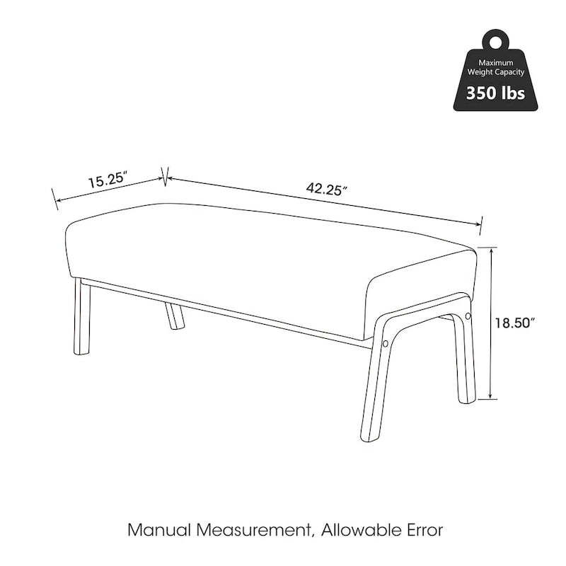 Banc moderne en similicuir avec pieds en bois d'hévéa noyer, L 107,3 cm