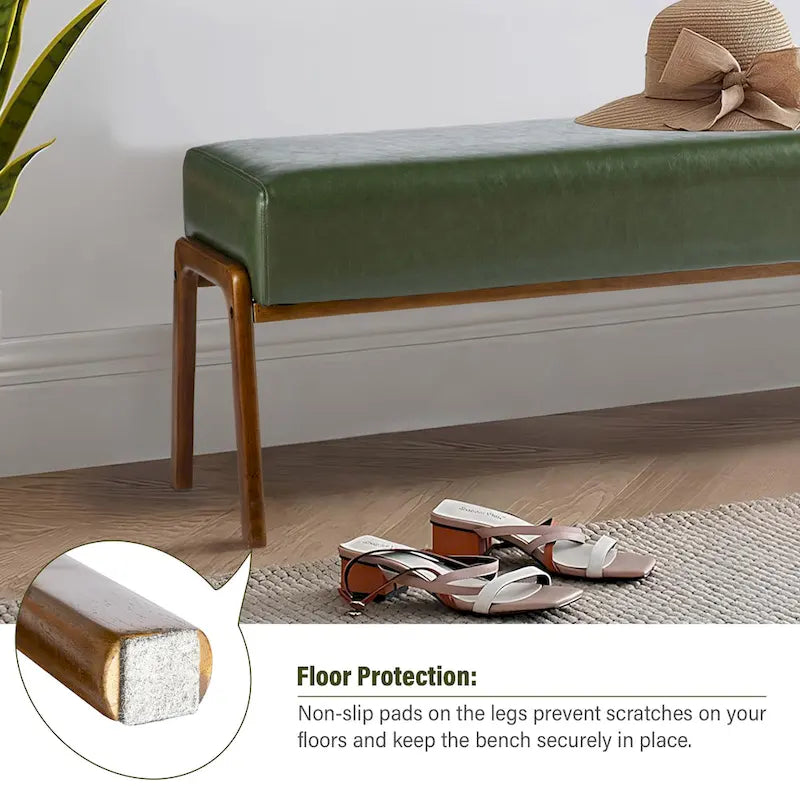 Banc moderne en similicuir avec pieds en bois d'hévéa noyer, L 107,3 cm