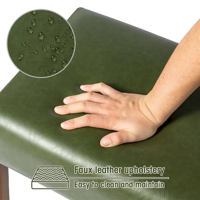 Banc moderne en similicuir avec pieds en bois d'hévéa noyer, L 107,3 cm