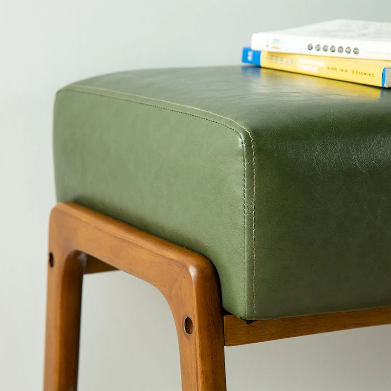Banc moderne en similicuir avec pieds en bois d'hévéa noyer, L 107,3 cm