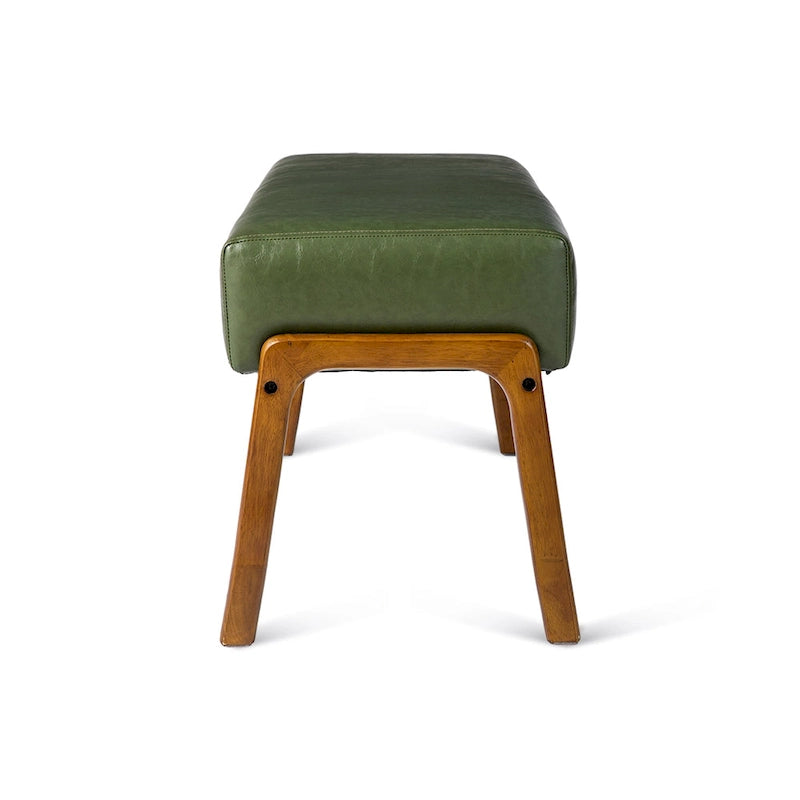 Banc moderne en similicuir avec pieds en bois d'hévéa noyer, L 107,3 cm