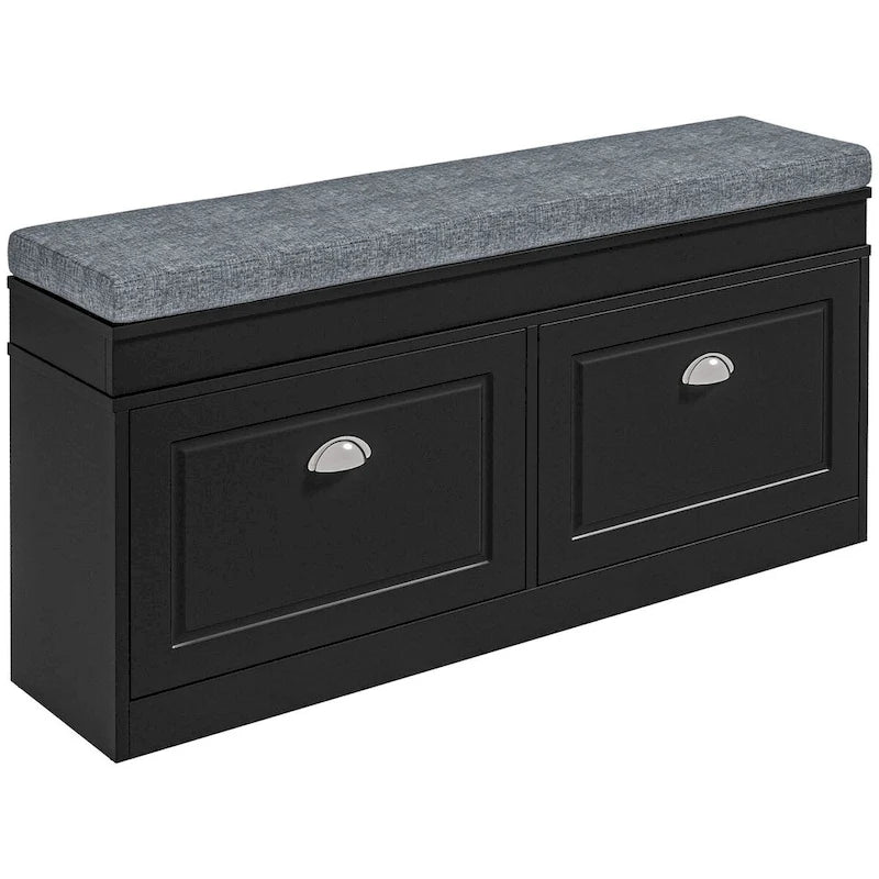 Banc porte-chaussures avec coussin, 2 tiroirs et étagère réglable