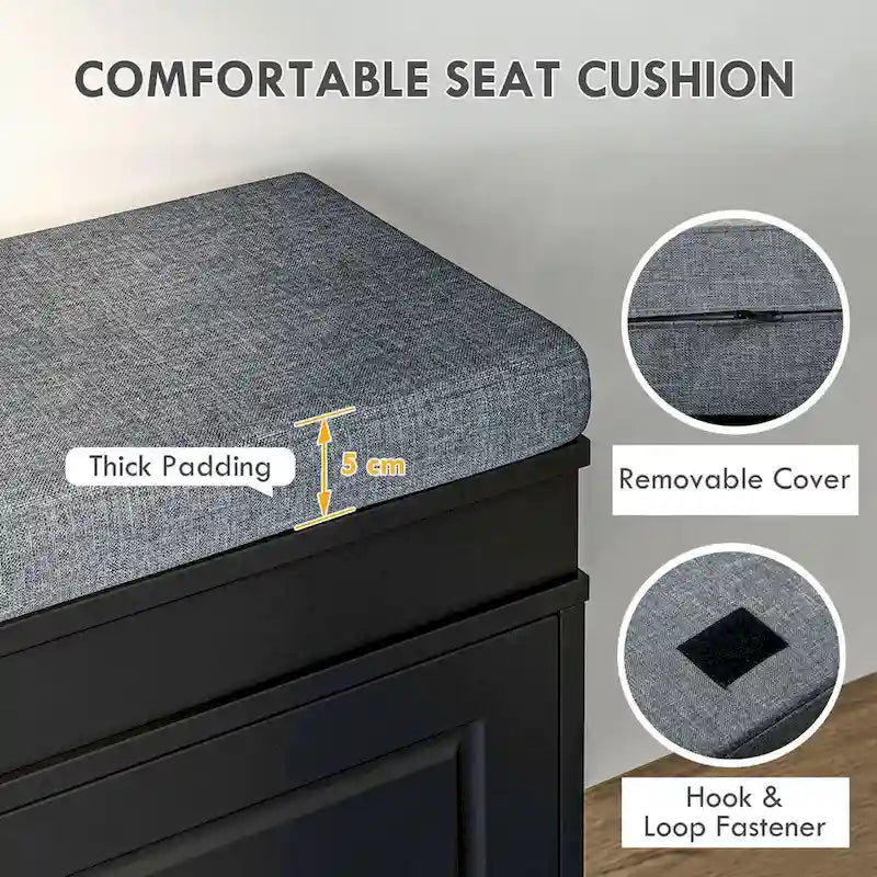 Banc porte-chaussures avec coussin, 2 tiroirs et étagère réglable