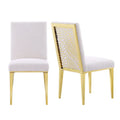 Chaises de salle à manger en velours Teddy avec dossier géométrique et pieds en métal effet miroir