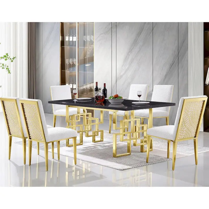 Chaises de salle à manger en velours Teddy avec dossier géométrique et pieds en métal effet miroir
