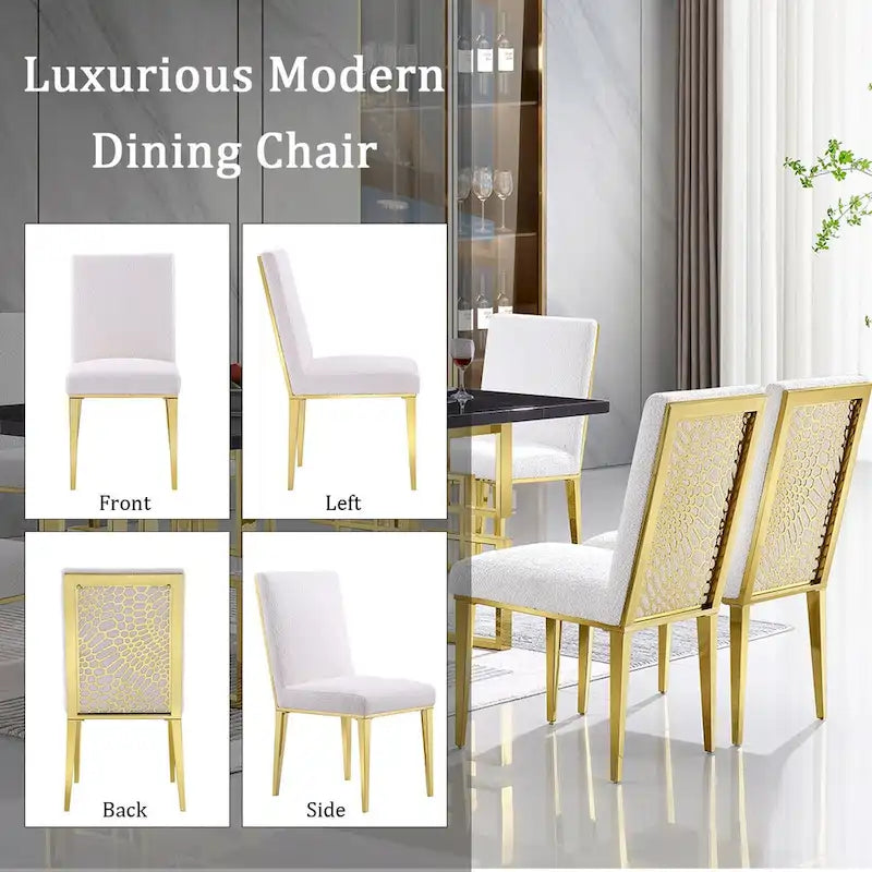 Chaises de salle à manger en velours Teddy avec dossier géométrique et pieds en métal effet miroir