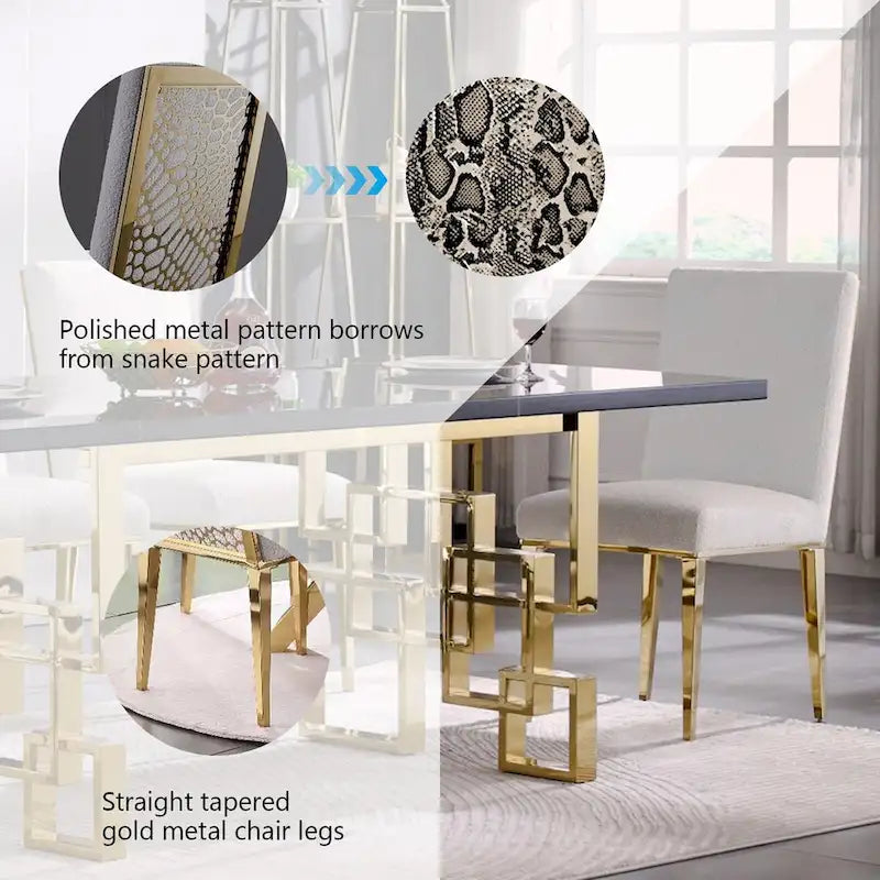 Chaises de salle à manger en velours Teddy avec dossier géométrique et pieds en métal effet miroir