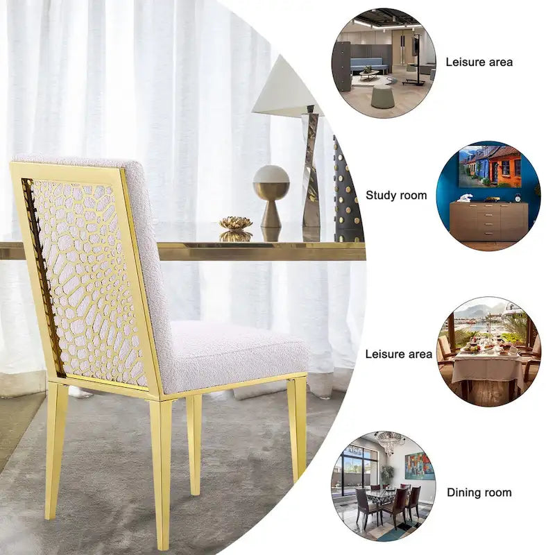 Chaises de salle à manger en velours Teddy avec dossier géométrique et pieds en métal effet miroir