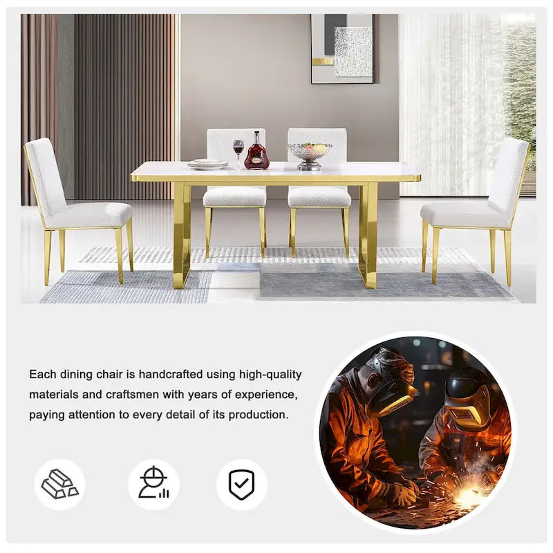 Chaises de salle à manger en velours Teddy avec dossier géométrique et pieds en métal effet miroir