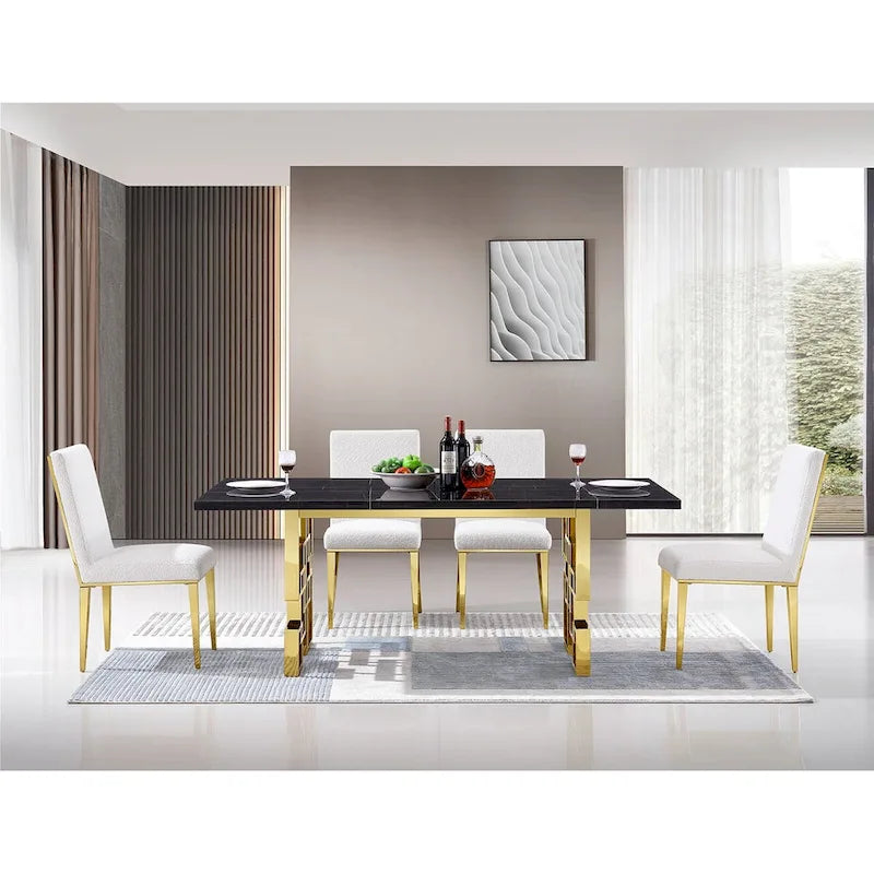 Chaises de salle à manger en velours Teddy avec dossier géométrique et pieds en métal effet miroir