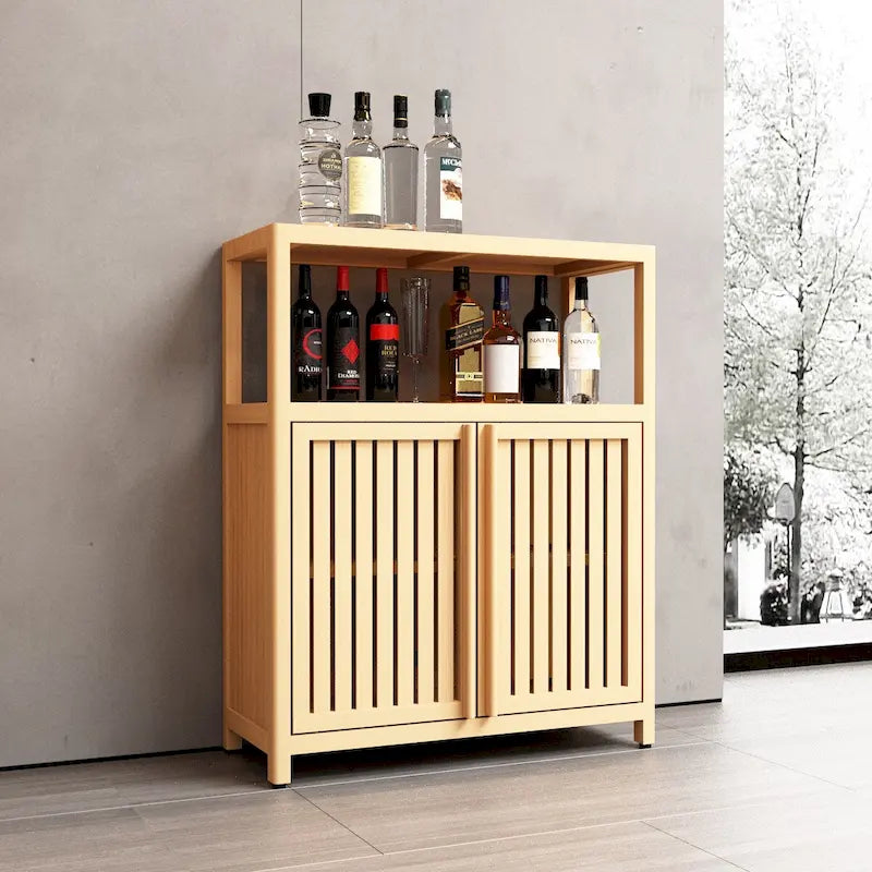 Meuble de rangement en bambou sur pied avec 2 portes à persiennes