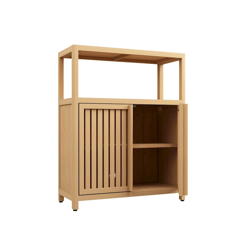 Meuble de rangement en bambou sur pied avec 2 portes à persiennes