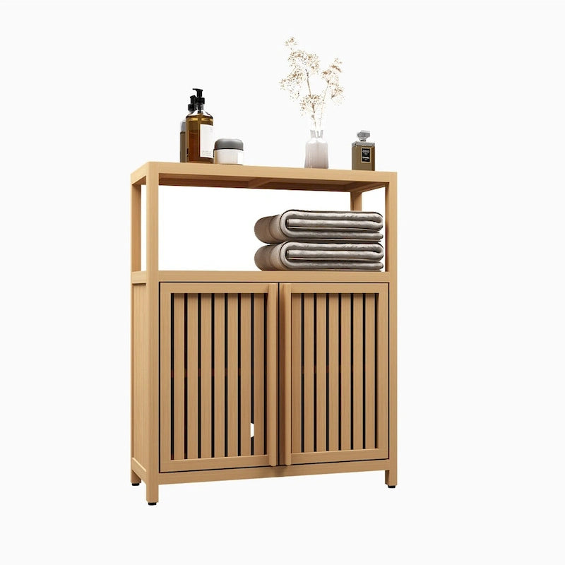Meuble de rangement en bambou sur pied avec 2 portes à persiennes