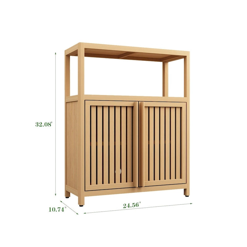 Meuble de rangement en bambou sur pied avec 2 portes à persiennes