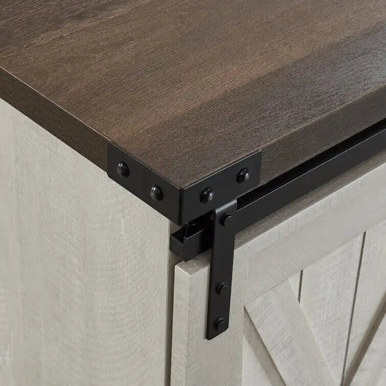 Meuble TV console média en bois avec portes coulissantes façon grange et étagère ouverte