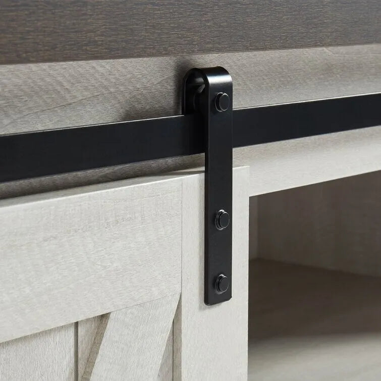 Meuble TV console média en bois avec portes coulissantes façon grange et étagère ouverte