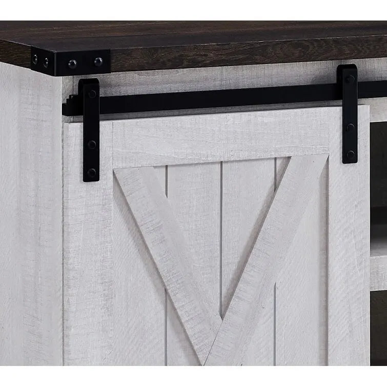 Meuble TV console média en bois avec portes coulissantes façon grange et étagère ouverte