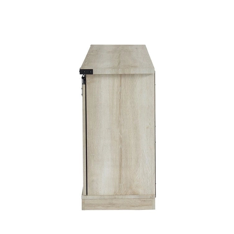 Meuble TV console média en bois avec portes coulissantes façon grange et étagère ouverte